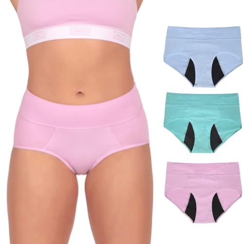 Bambody Period Underwear for Women - Absorbent Maternity & Postpartum Panties w/Silky Smooth & Breathable Fabric - Medium, 3 Pack Pink - Blue - Green