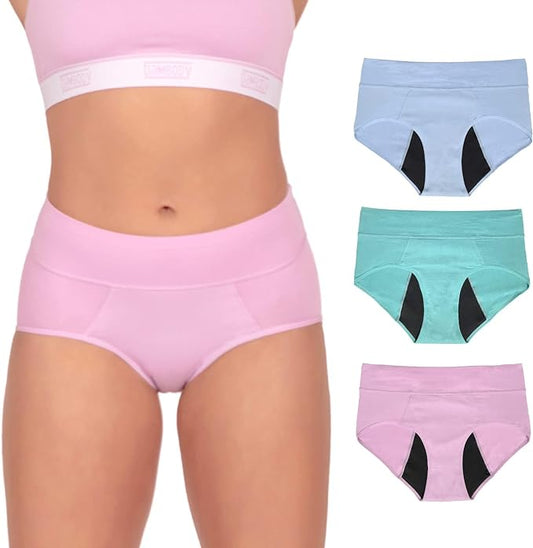 Bambody Period Underwear for Women - Absorbent Maternity & Postpartum Panties w/Silky Smooth & Breathable Fabric for Heavy Flow Menstrual & Incontinence - 3X-Large, 3 Pack (Pink - Blue - Green)